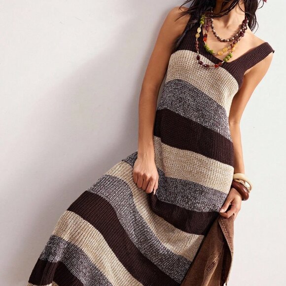 Multicolor Casual Women's Sleeveless Striped Knit Dress - Picture 5 of 9